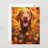 Vizsla Autumn Erntedank Postkarte (Vorne/Hinten)