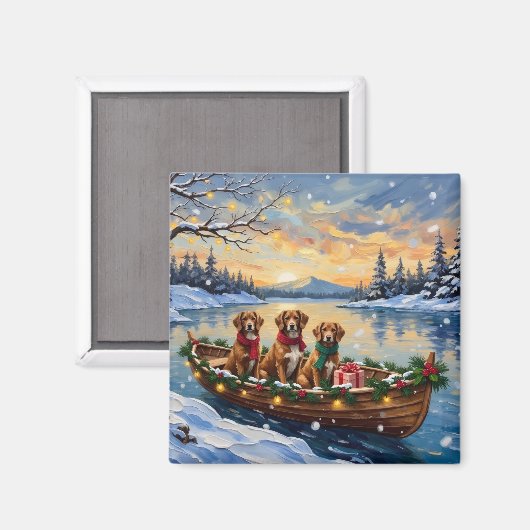 Vizsla Christmas Boat Holiday Magnet (Vorderseite/Rückseite)