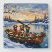 Vizsla Christmas Boat Holiday Quadratische Wanduhr (Vorderseite)