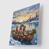 Vizsla Christmas Boat Holiday Quadratische Wanduhr (Winkel)