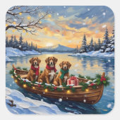 Vizsla Christmas Boat Holiday Quadratischer Aufkleber (Vorderseite)