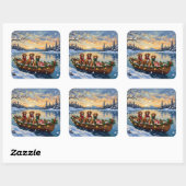 Vizsla Christmas Boat Holiday Quadratischer Aufkleber (Blatt)