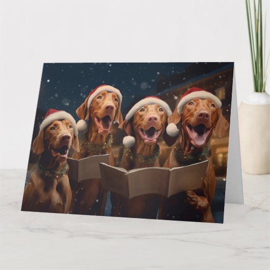 Vizsla Christmas Carolers Spaß Urlaub Karte (Vorderseite)