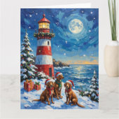 Vizsla Christmas Lighthouse Holiday Karte (Vorderseite)