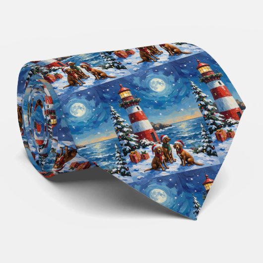 Vizsla Christmas Lighthouse Holiday Krawatte (Gerollt)