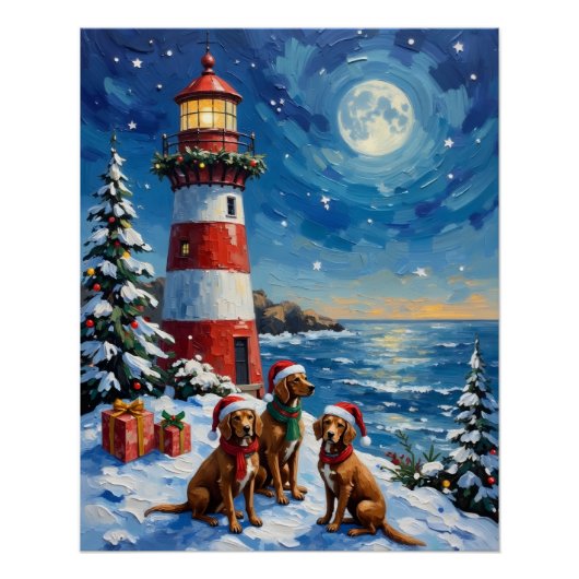 Vizsla Christmas Lighthouse Holiday Poster (Vorderseite)