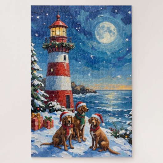 Vizsla Christmas Lighthouse Holiday Puzzle (Vertikal)