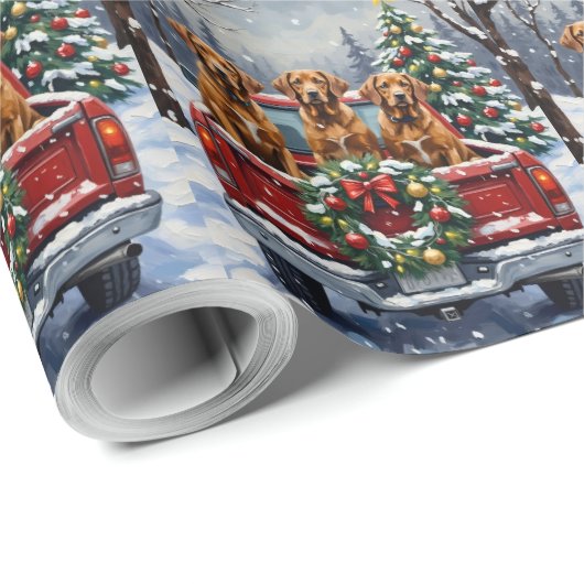 Vizsla Christmas Red Truck Holiday Geschenkpapier (Rolleneckpunkt)