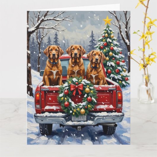 Vizsla Christmas Red Truck Holiday Karte (Gelbe Blume)