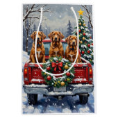 Vizsla Christmas Red Truck Holiday Mittlere Geschenktüte (Vorderseite)