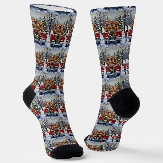 Vizsla Christmas Red Truck Holiday Socken (Gewinkelt)