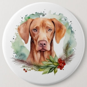 Vizsla Christmas Wreath Festivals Button