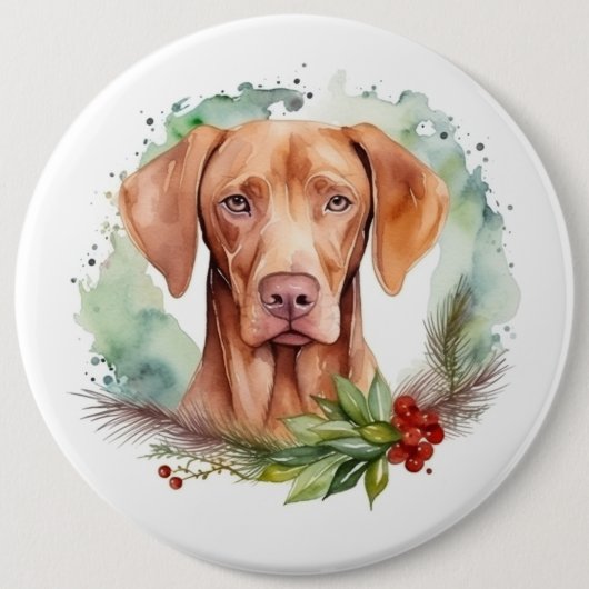 Vizsla Christmas Wreath Festivals Button (Vorderseite)