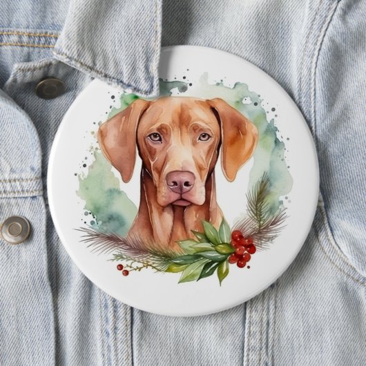 Vizsla Christmas Wreath Festivals Button (Beispiel)