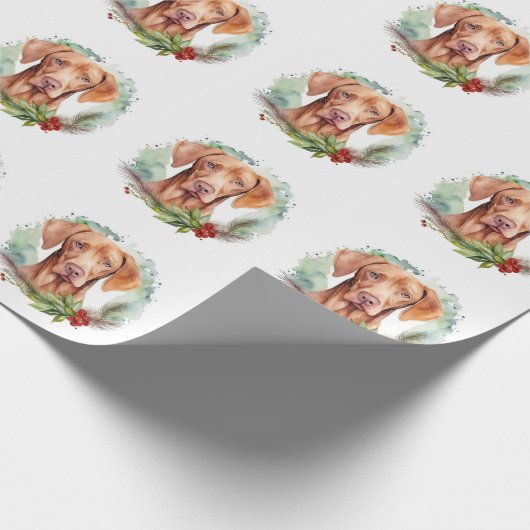 Vizsla Christmas Wreath Festivals Geschenkpapier (Ecke)