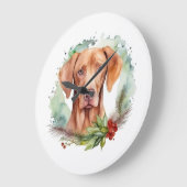 Vizsla Christmas Wreath Festivals Große Wanduhr (Winkel)