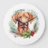 Vizsla Christmas Wreath Festivals Große Wanduhr (Vorderseite)