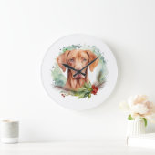 Vizsla Christmas Wreath Festivals Große Wanduhr (Zuhause)