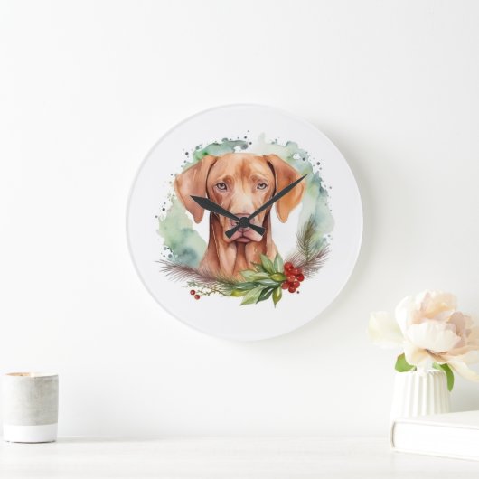 Vizsla Christmas Wreath Festivals Große Wanduhr (Zuhause)