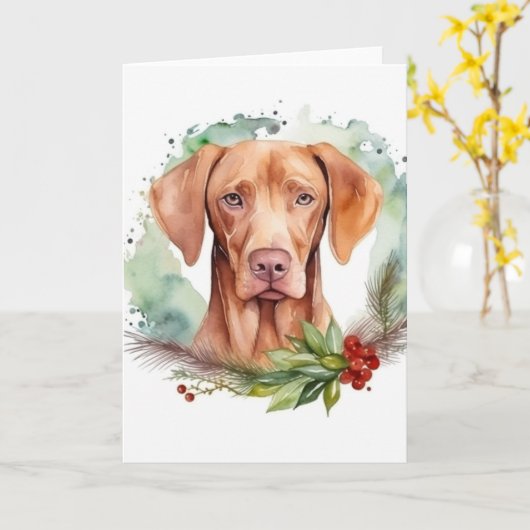 Vizsla Christmas Wreath Festivals Karte (Gelbe Blume)