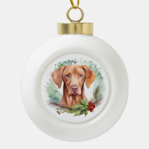 Vizsla Christmas Wreath Festivals Keramik Kugel-Ornament