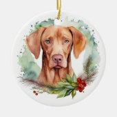 Vizsla Christmas Wreath Festivals Keramik Ornament (Vorne)