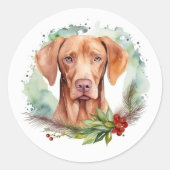 Vizsla Christmas Wreath Festivals Runder Aufkleber (Vorderseite)
