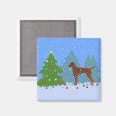 Vizsla Dekorieren eines Weihnachtsbaumes im Wald Magnet (Vorderseite/Rückseite)