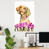 Vizsla Dog Aquarellmalerei, Bildende Kunst Poster (Heimbüro)