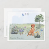 Vizsla Dog Butterfly Meadow Monogram & Name Mitteilungskarte (Vorne/Hinten)
