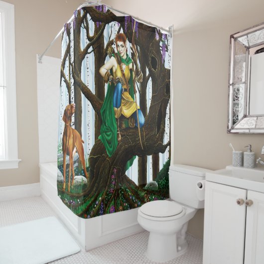 Vizsla Dog Elf Forest Duschvorhang (Beispiel)