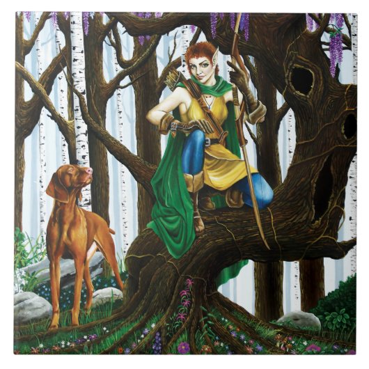 Vizsla Dog Elf Forest Fliese (Vorderseite)