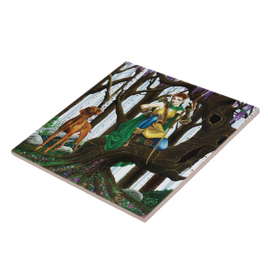 Vizsla Dog Elf Forest Fliese (Seite)