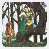 Vizsla Dog Elf Forest Quadratischer Aufkleber (Vorderseite)