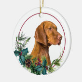 Vizsla Dog Evergreen Berry Wreath Keramik Ornament (Links)