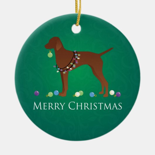 Vizsla Dog Frohe Weihnachtsgestaltung Keramik Ornament (Vorne)