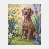 Vizsla Dog Frühlingsblumen Malerei Fleecedecke (Vorderseite)