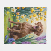 Vizsla Dog Frühlingsblumen Malerei Fleecedecke (Vorderseite (Horizontal))