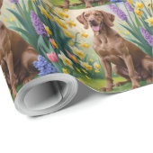 Vizsla Dog Frühlingsblumen Malerei Geschenkpapier (Rolleneckpunkt)