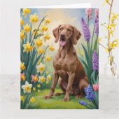 Vizsla Dog Frühlingsblumen Malerei Karte (Gelbe Blume)