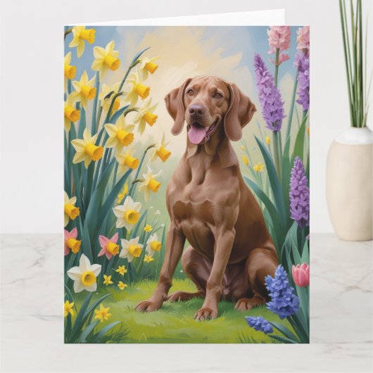 Vizsla Dog Frühlingsblumen Malerei Karte (Vorderseite)