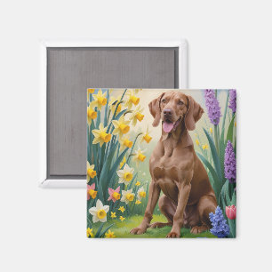 Vizsla Dog Frühlingsblumen Malerei Magnet