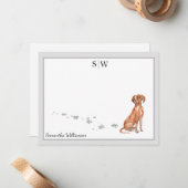 Vizsla Dog Grey Border Monogram Personalisiert Mitteilungskarte (Vorderseite/Rückseite Beispiel)