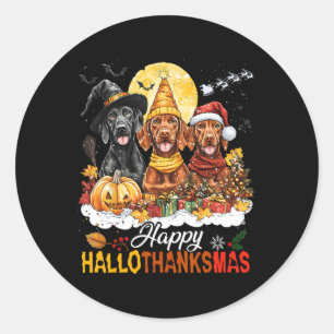 Vizsla Dog Halloween Weihnachtsfest Hallothanksma Runder Aufkleber