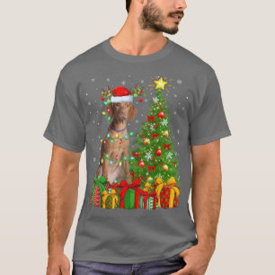 Vizsla Dog Lighting Xmas Tree Weihnachtsmannmütze T-Shirt