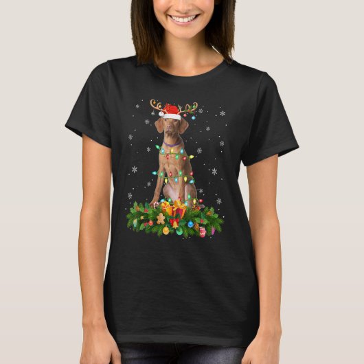 Vizsla Dog Lover Reindeer Weihnachtsmannmütze Vizs T-Shirt (Vorderseite)