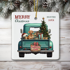 Vizsla Dog Retro Truck Weihnachten Keramikornament