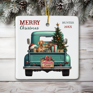 Vizsla Dog Retro Truck Weihnachten Keramikornament