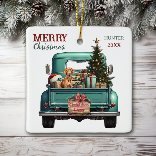 Vizsla Dog Retro Truck Weihnachten Keramikornament