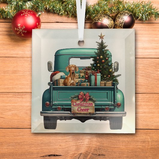 Vizsla Dog Retro Truck Weihnachten Ornament Aus Glas